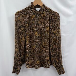 Evereve Caroline Chiffon Button Front Ruffle Neck Blouse | Multi Floral | Medium